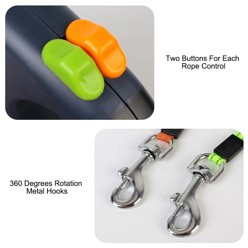 Reflective Dual 360 Swivel Walking Leash With Lights