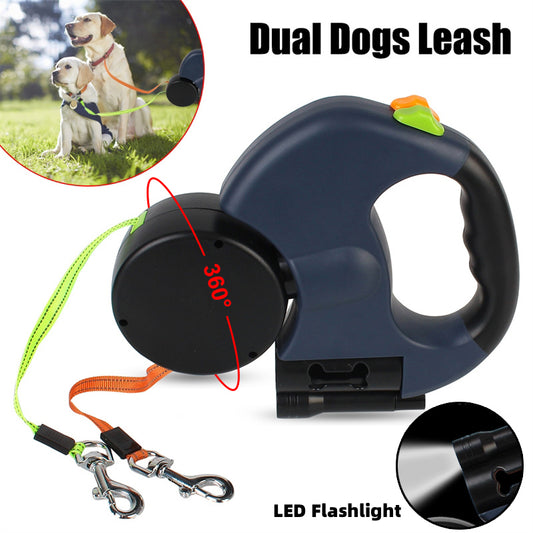 Reflective Dual 360 Swivel Walking Leash With Lights